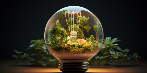 Earth, illustrated within the bulb, glows softly, representing a world powered by sustainable energy