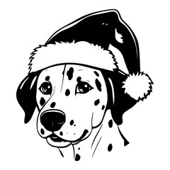 Cute Dalmatian Dog wearing Santa hat head, Christmas illustration, Generative AI.