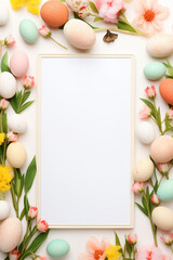 Naklejka na ściany i meble Multi-colored eggs on a festive mockup for Easter.