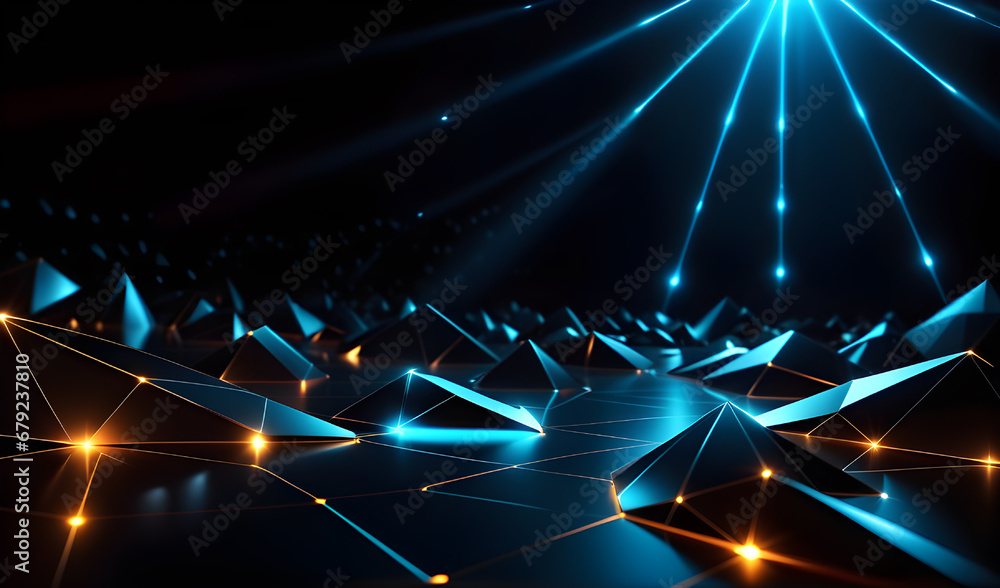 Aufkleber abstract polygonal background with glowing lines. 3d rendering