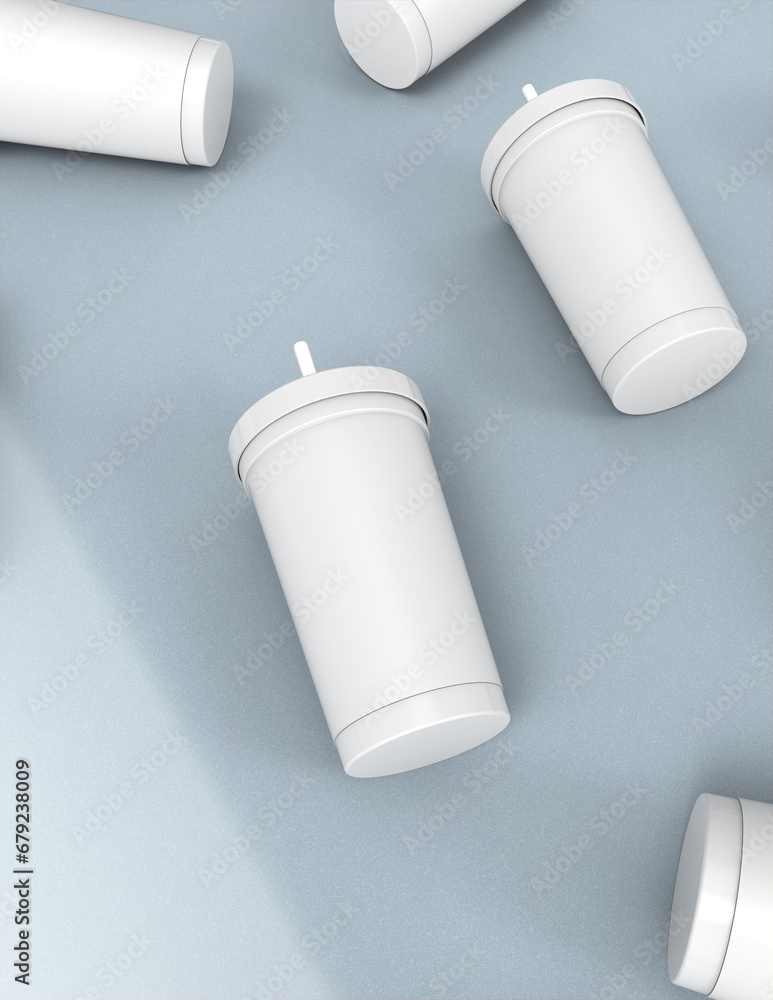 Poster a 3d rendering of a sleek and stylish tumbler with a simple yet tasteful and harmonious background d