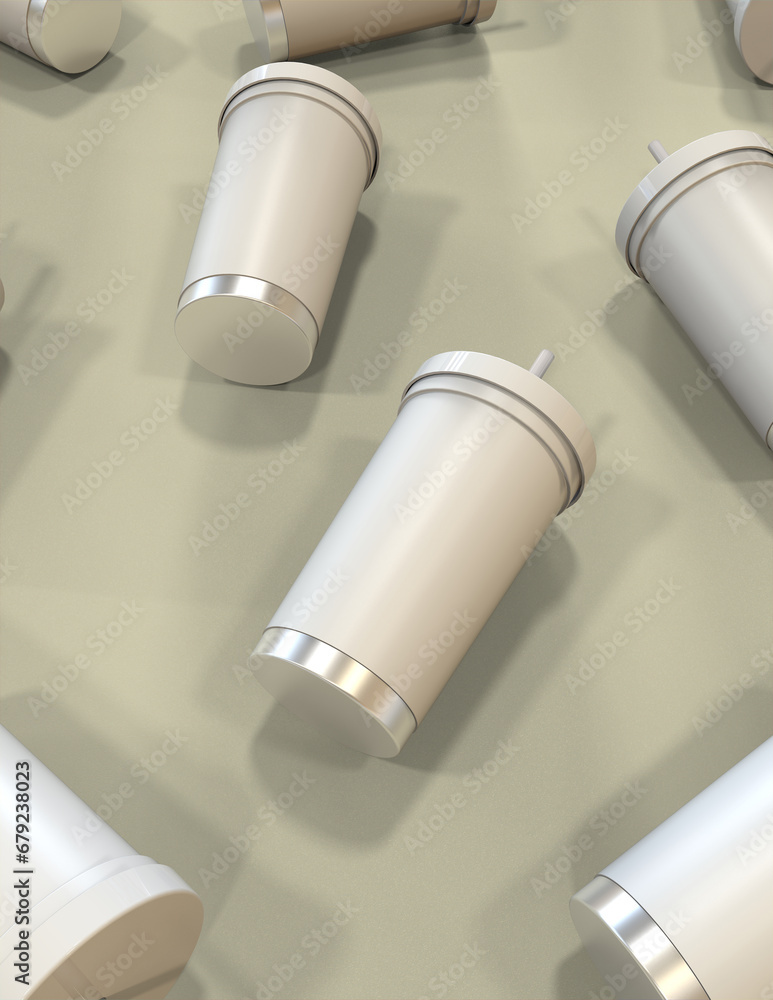 Poster a 3d rendering of a sleek and stylish tumbler with a simple yet tasteful and harmonious background d