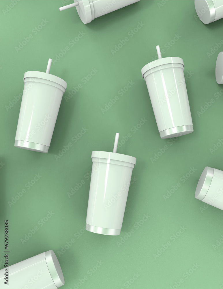 Poster a 3d rendering of a sleek and stylish tumbler with a simple yet tasteful and harmonious background d