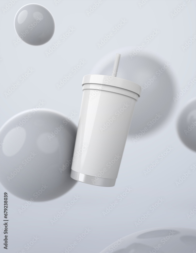 Poster a 3d rendering of a sleek and stylish tumbler with a simple yet tasteful and harmonious background d