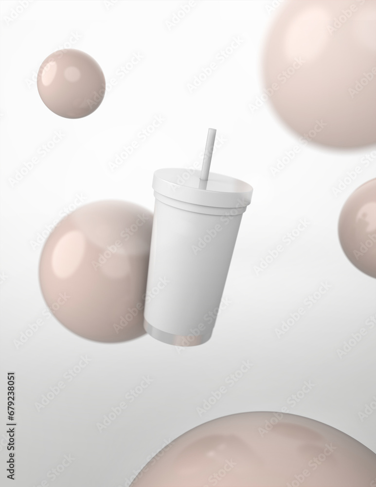 Poster a 3d rendering of a sleek and stylish tumbler with a simple yet tasteful and harmonious background d