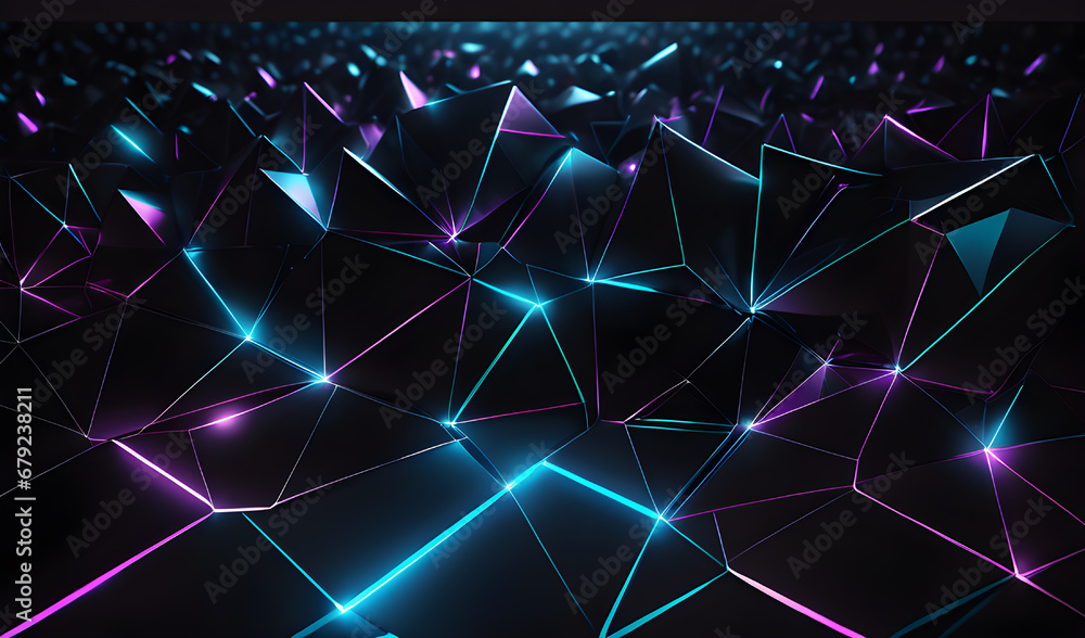 Aufkleber abstract polygonal background with glowing lines. 3d rendering
