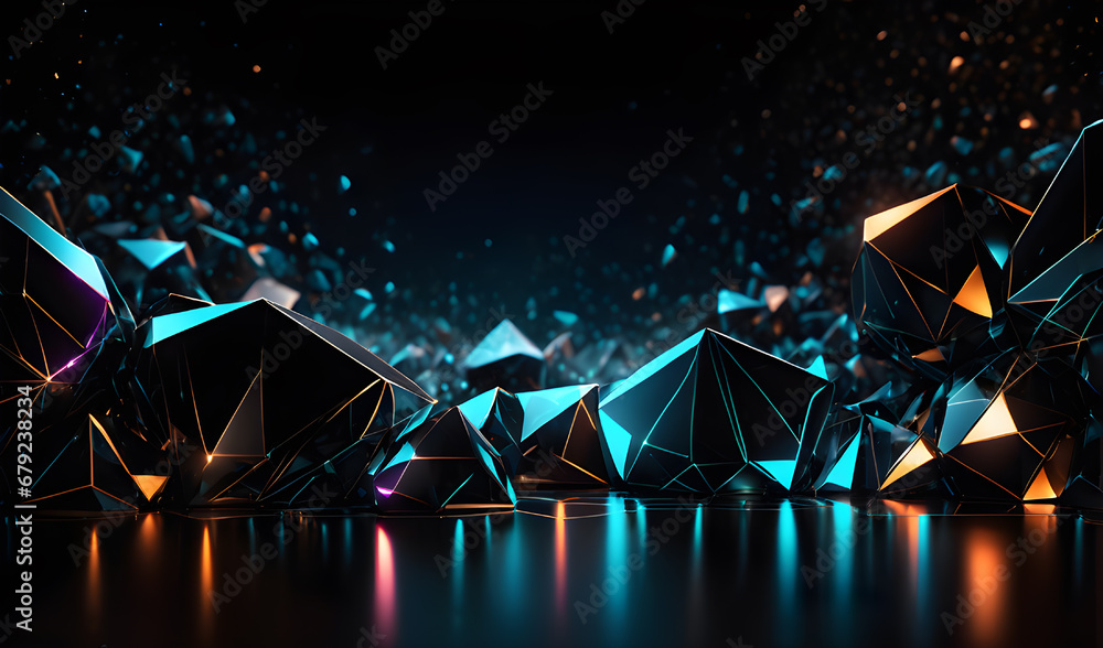 Aufkleber abstract polygonal background with glowing lines. 3d rendering