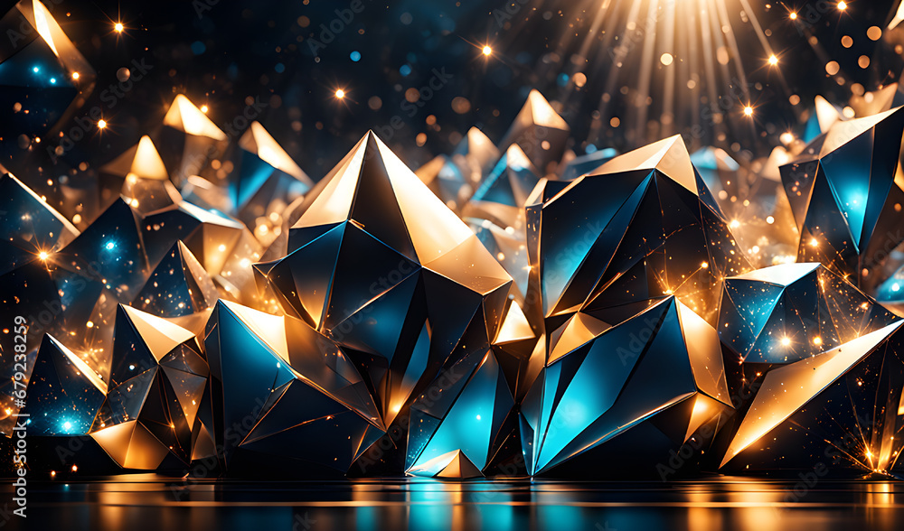 Fototapete abstract background with polygonal shapes and glowing lines. 3d rendering