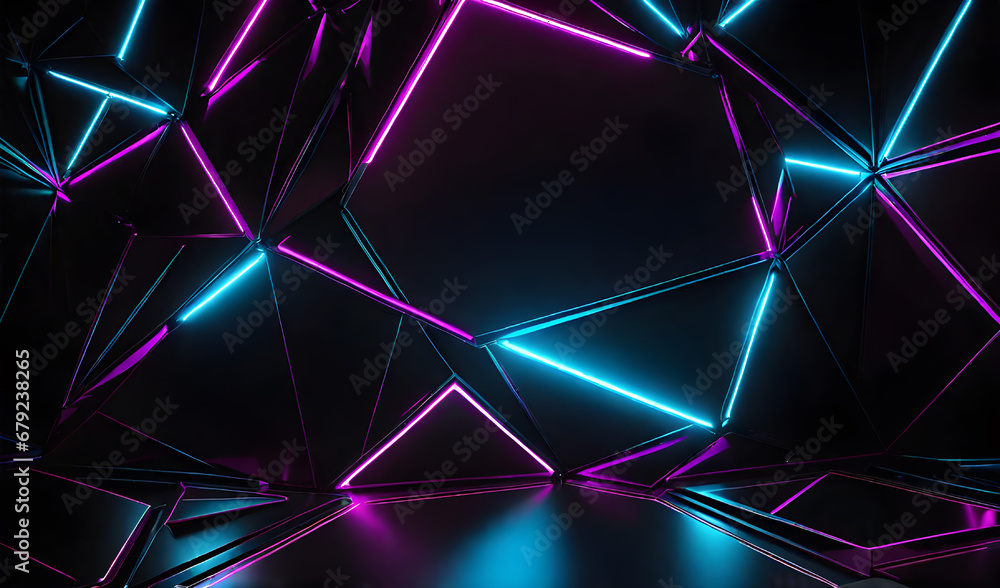 Aufkleber abstract polygonal background with glowing lines. 3d rendering