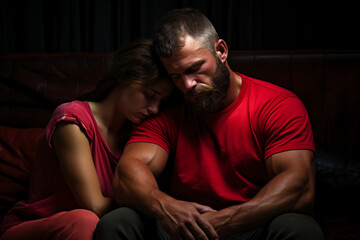Fototapeta premium A young couple who appear to be sad, following some bad news.