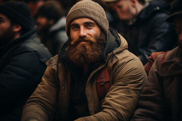Fototapeta premium Handsome man with beard and woolen cap