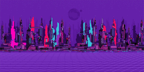Simple Abstract Futuristic Sci-fi Cyber Space City Landscape Vector Illustration Background Template