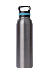 Stainless steel water bottle isolated on white background.