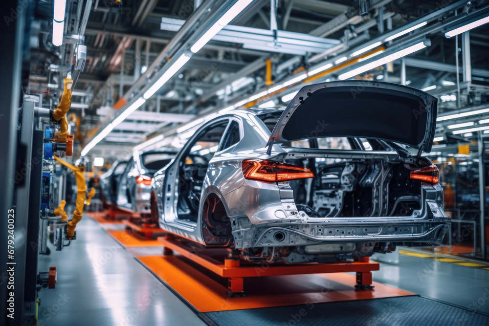 Poster automated assembly line for robot manipulators for the production of high-tech electric vehicles run
