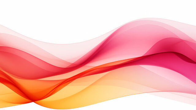 Abstract transparent hot pink orange waves design with smooth curves and soft shadows on clean modern background. Fluid gradient motion of dynamic lines on minimal backdrop