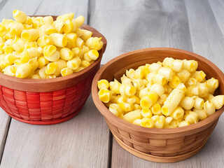 Top view fresh raw corn yellow plant on a dark-light table color green photo