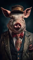 Pig dressed in an elegant suit with a nice tie. Fashion portrait of an anthropomorphic animal posing with a charismatic human attitude © mozZz