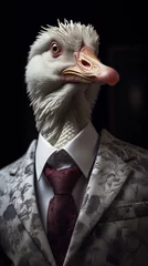Goose dressed in an elegant white suit with a nice tie, confident and classy. Fashion portrait of an anthropomorphic animal, bird, posing with a charismatic human attitude © mozZz