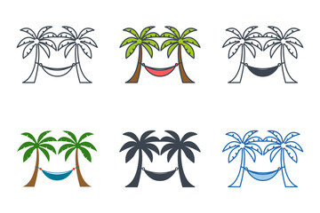 Fototapeta na wymiar Hammock icon collection with different styles. Hammock between palm trees icon symbol vector illustration isolated on white background
