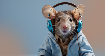 mouse in a clothes listening to music
