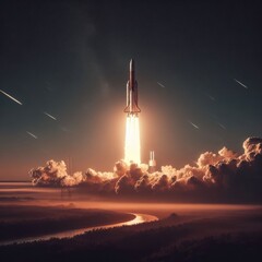 Photo modern rocket space ship launching for space exploration