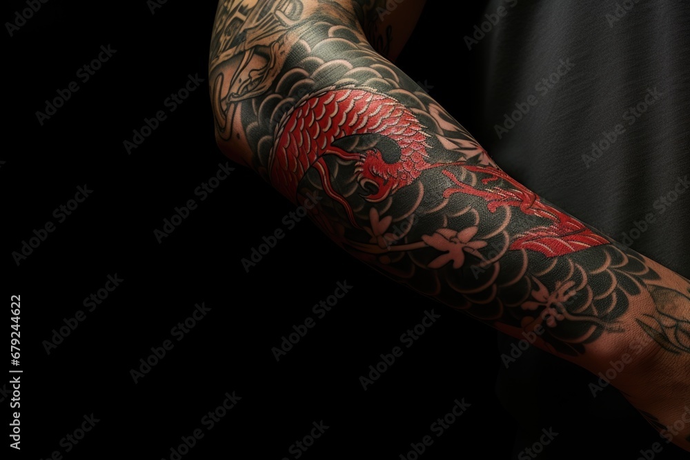 Wall mural Tattoo on the arm of a yakuza