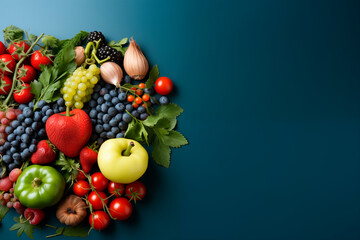 Composition of healthy food with Pepper garlic onion fruits and vegetables
