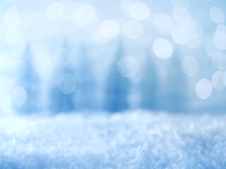 Bokeh background with trees and snow