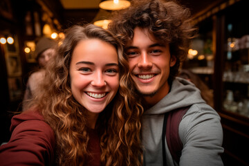 Selfie of a couple shopping during the holidays