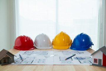 Yellow helmet were prepared for Construction engineers to wear before entering the construction...