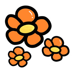 Cute group of orange flower hand drawn illustration