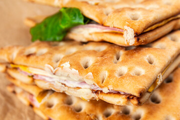 sandwich ham cheese pork beef meat plate snack fresh eating cooking appetizer meal food snack on the table copy space
