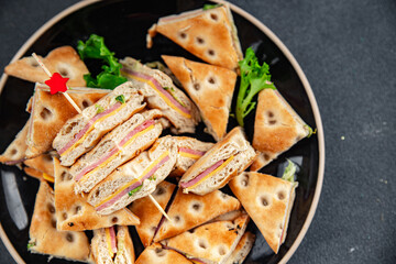 sandwich ham cheese pork beef meat plate snack fresh eating cooking appetizer meal food snack on the table copy space