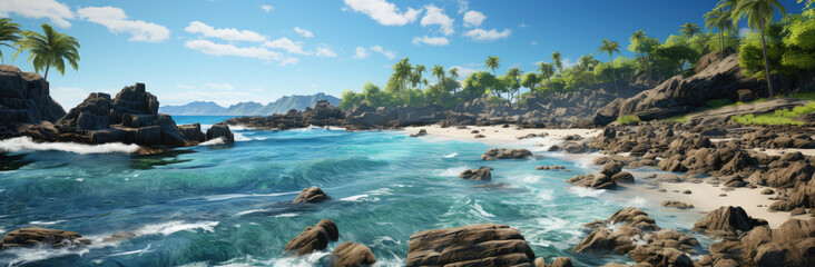 Eden's Echo: A Paradise Island Poster with Clear Water and Beach, Unveiling the Pristine Embrace of Nature's Secluded Serenity, Crafted by Generative AI