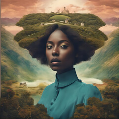 surreal woman in the mountains