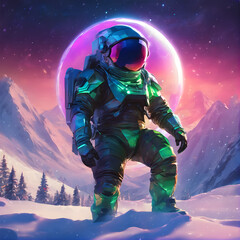 astronaut in a winter fantasy landscape
