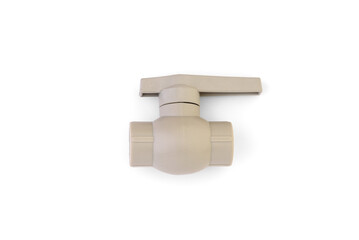 PVC pipe faucet isolated on white background.