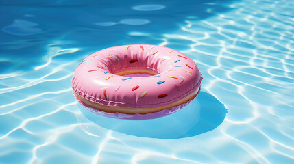 swimming inflatable ring in the pool, donut, summer, hotel, vacation, weekend, blue clear water, resort, aqua, lifestyle, party, park, beauty, sun, bright light, pink, fun, rubber toy
