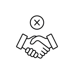 thin line handshake ban or bad deal. concept of not solidarity and cheating in teamwork and unprofessional behavior. stroke flat trend modern simple bad deal logotype graphic design isolated on - obrazy, fototapety, plakaty
