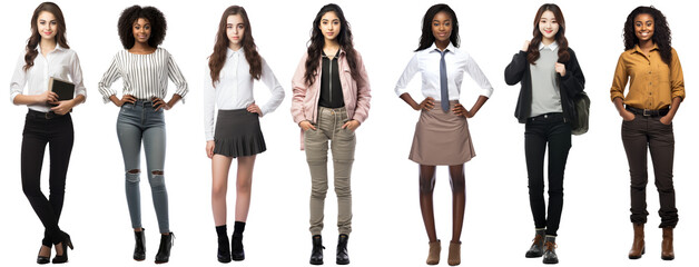 collection of photo of young students isolated on transparent background