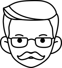 Cute Head Gentleman Mustache Man Glasses Line