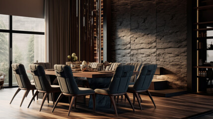 modern interior design with wood table and chairs