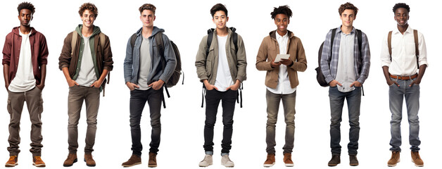 collection of photo of young students isolated on transparent background