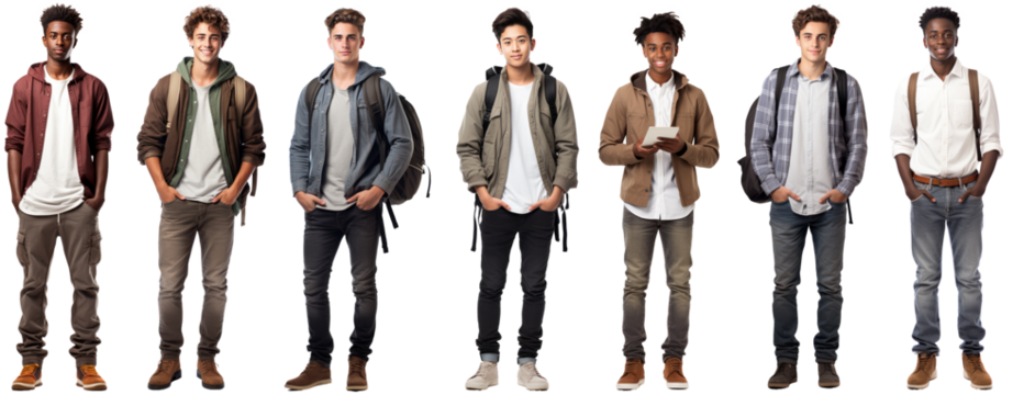 collection of photo of young students isolated on transparent background