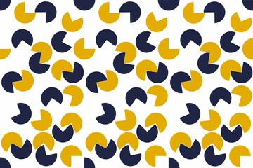 Pie shapes scatter to find their own mates in white background.Bright, modern colors for printing on fabric.