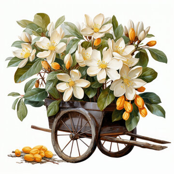 Watercolor Spring Wheelbarrow Flower Clipart Illustration Generative Ai