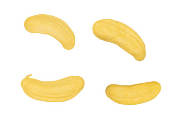 Banana marshmallow candy isolated on a white background.