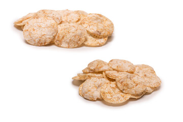 Rice chips isolated on white background.