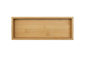 Close-up shot of a rectangular bamboo serving tray isolated on white background