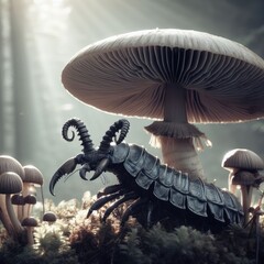 mushrooms and insect in the forest